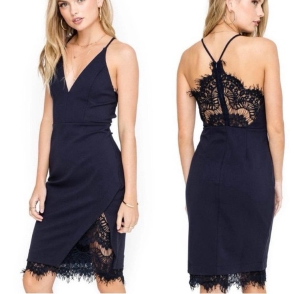 ASTR The Label Peeking Lace Bodycon Dress in Dark Navy Blue NWT